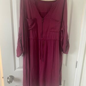Torrid Burgundy Long Sleeve Dress size 2 with pockets tunic dress